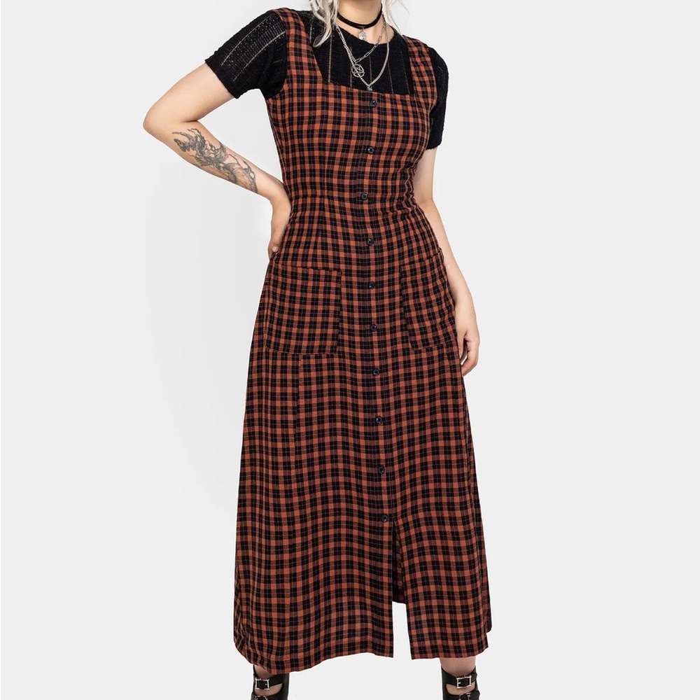 Disturbia Black and Orange Plaid Maxi Dress